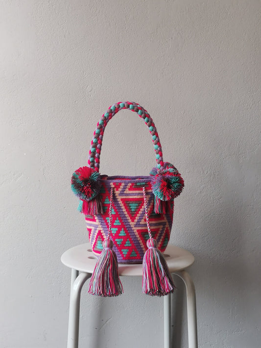 S lilac and pink-red mochila handbag