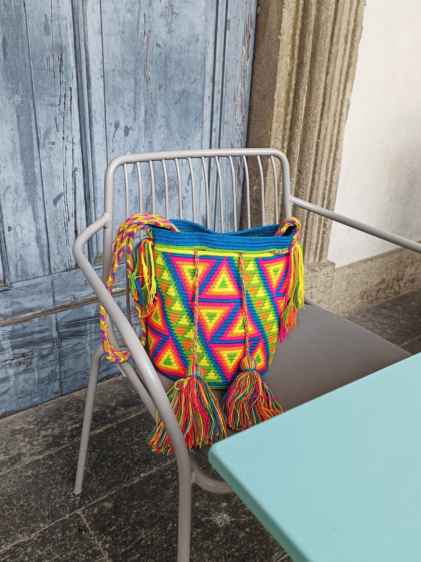 FIN DE SÉRIE - Sac avec bandoulière mochila M bleu et fuchsia