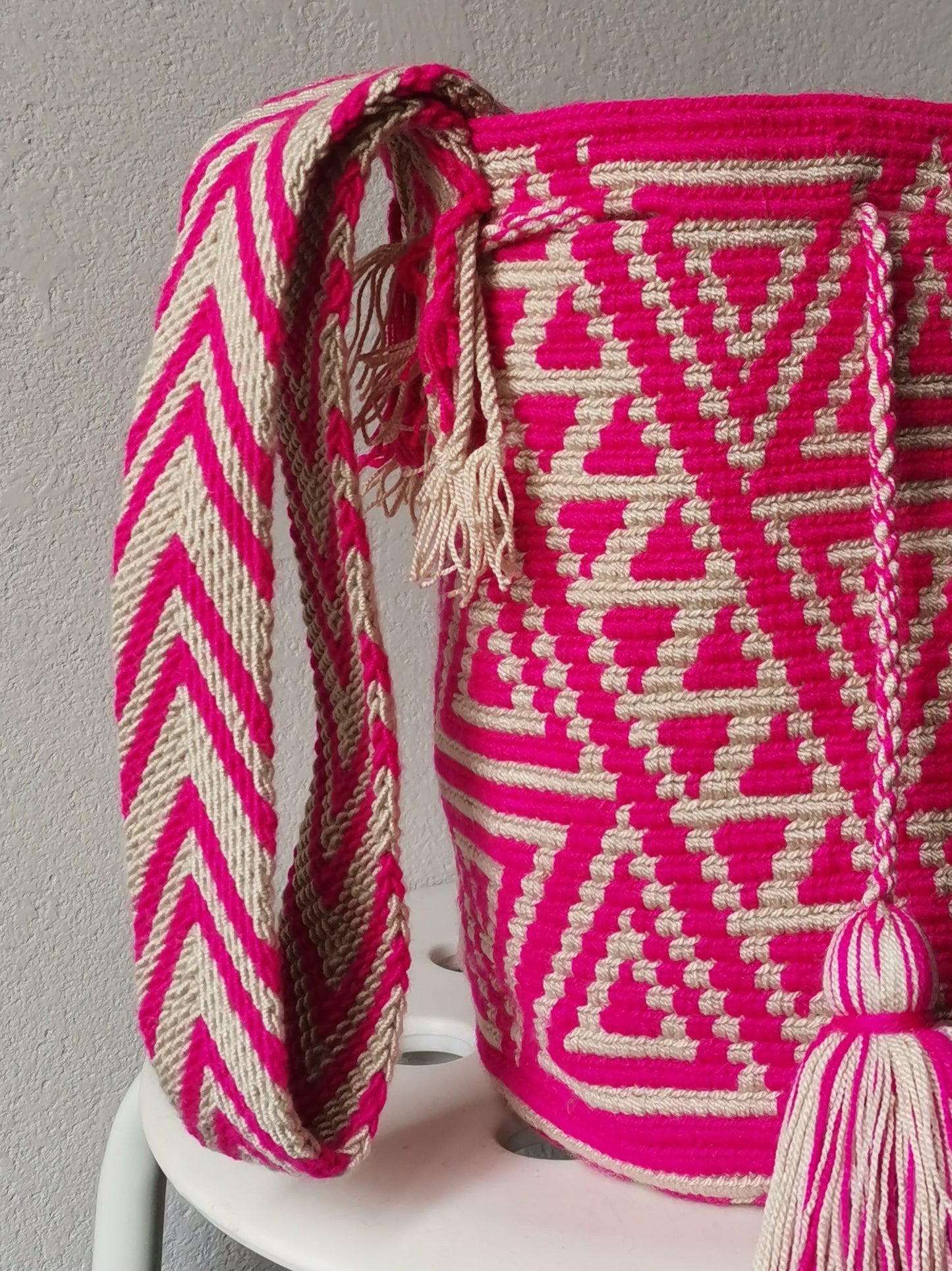 Borsa mochila a tracolla M beige e rosa