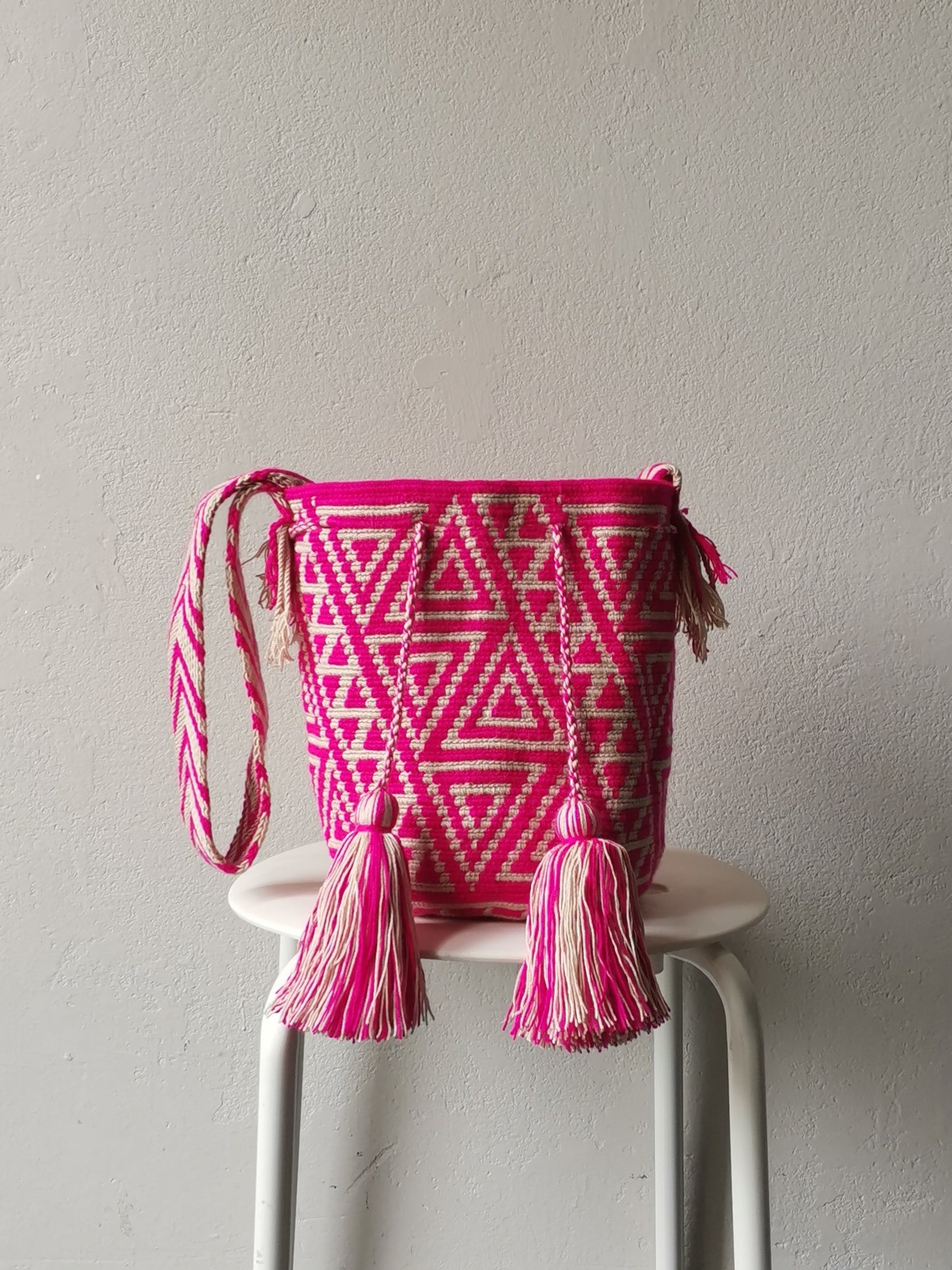 Borsa mochila a tracolla M beige e rosa