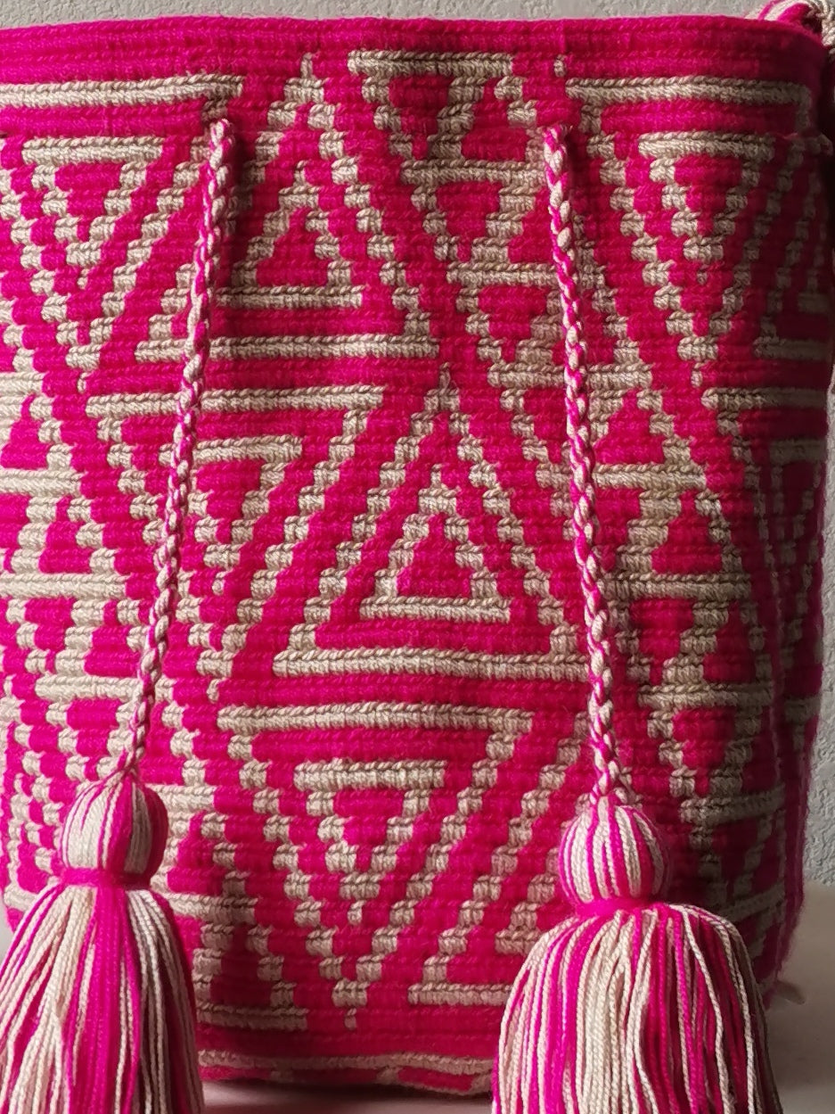 Borsa mochila a tracolla M beige e rosa