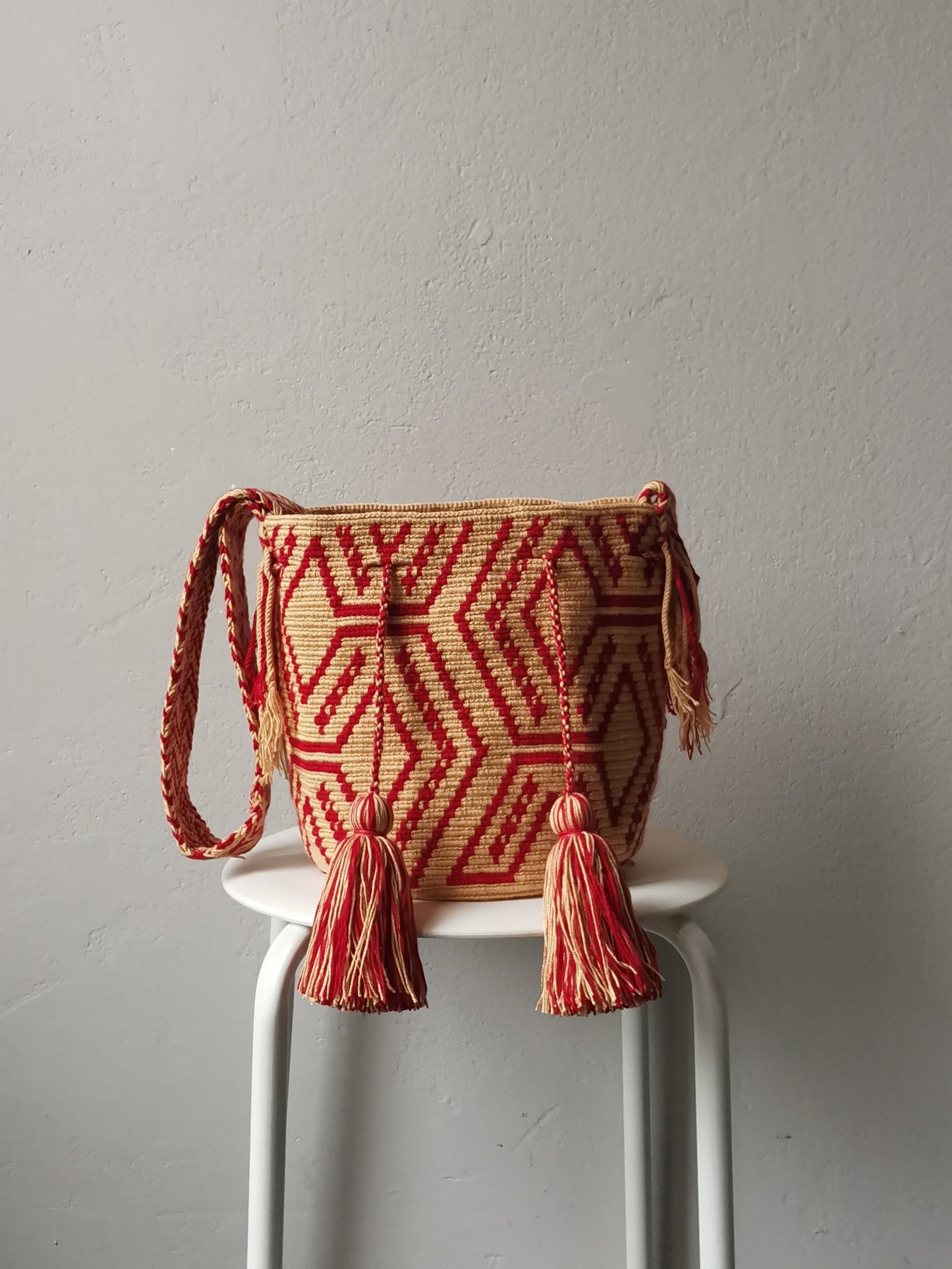 Mochila shoulder bag M/L beige and brick red