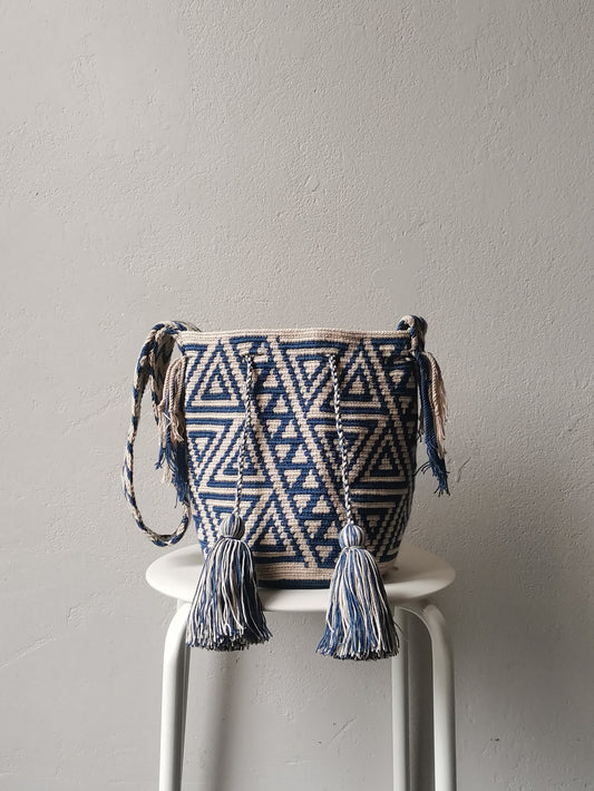 Sac avec bandoulière mochila M beige et bleu