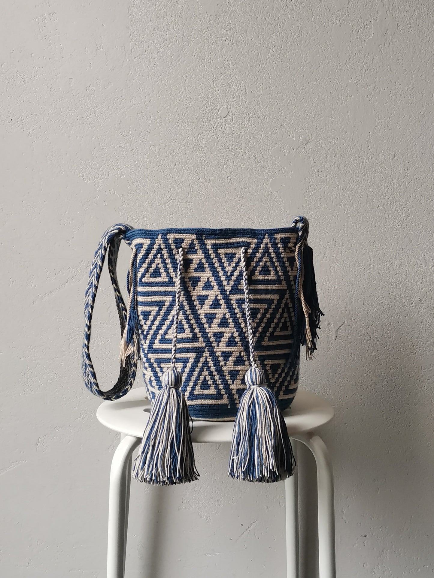Borsa mochila a tracolla M blu e beige