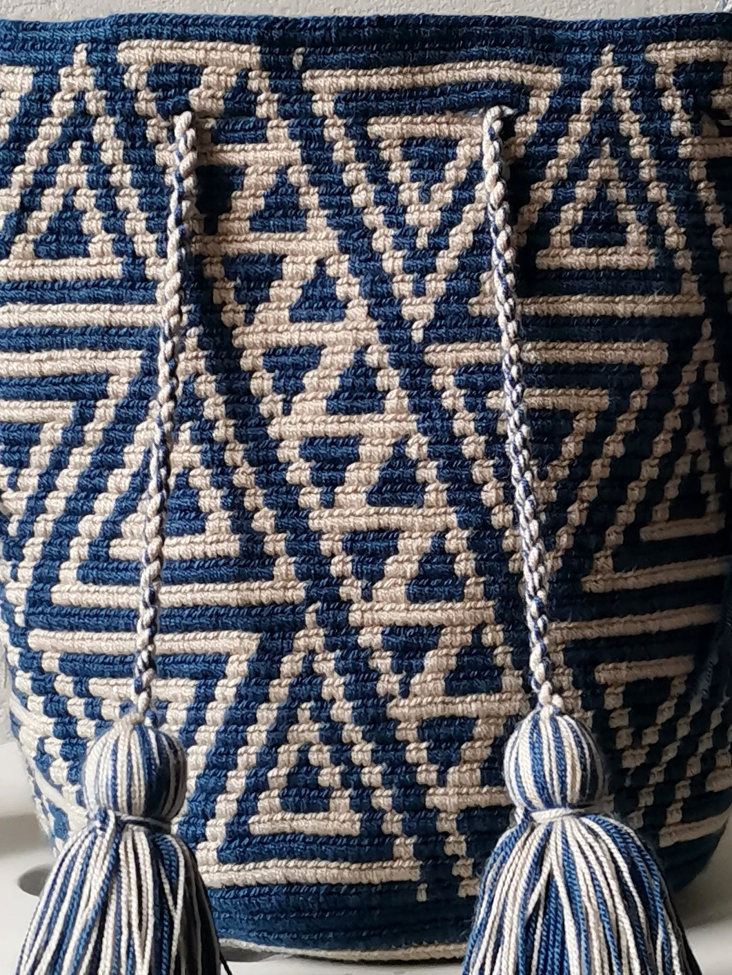 Borsa mochila a tracolla M blu e beige