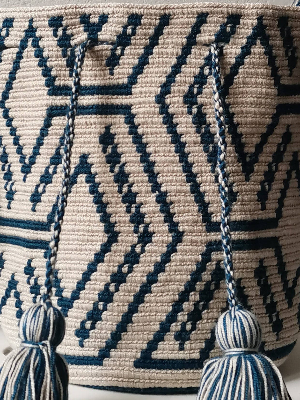 Borsa mochila a tracolla M/L beige e blu petrolio