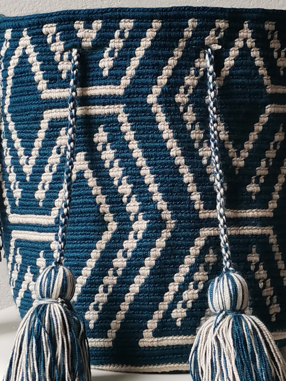 Borsa mochila a tracolla M/L blu petrolio e beige