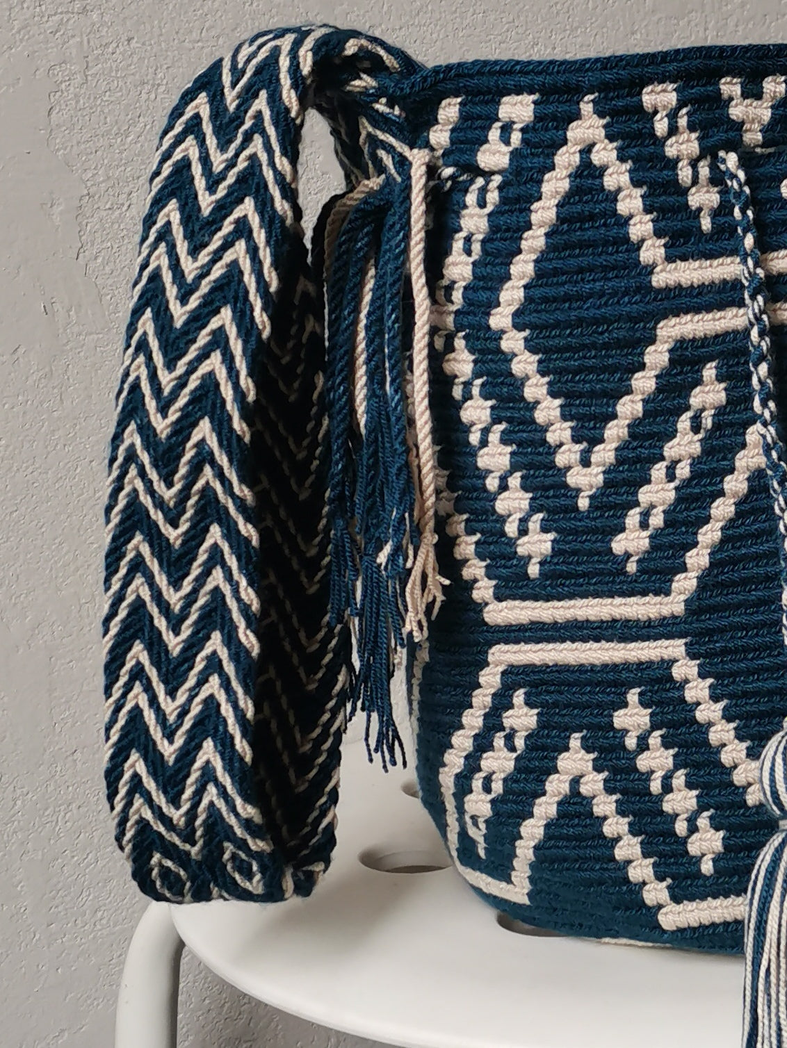 Borsa mochila a tracolla M/L blu petrolio e beige