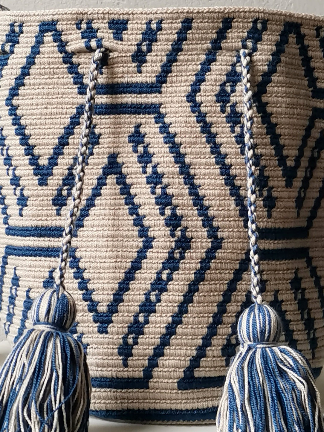 Borsa mochila a tracolla M/L beige e blu denim