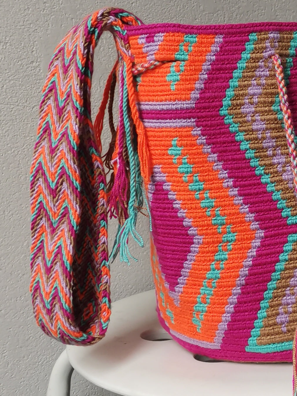 Mochila shoulder bag M/L cyclamen pink and blue