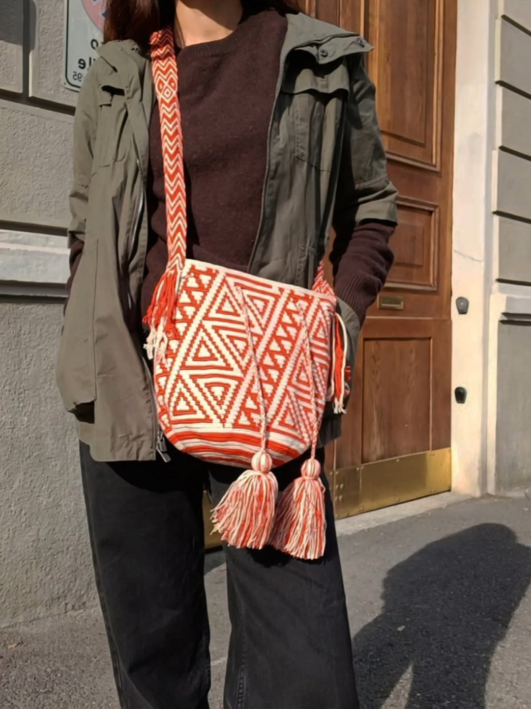 Mochila shoulder bag M/L beige and orange