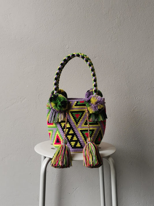 Borsa mochila a mano S lilla e gialla