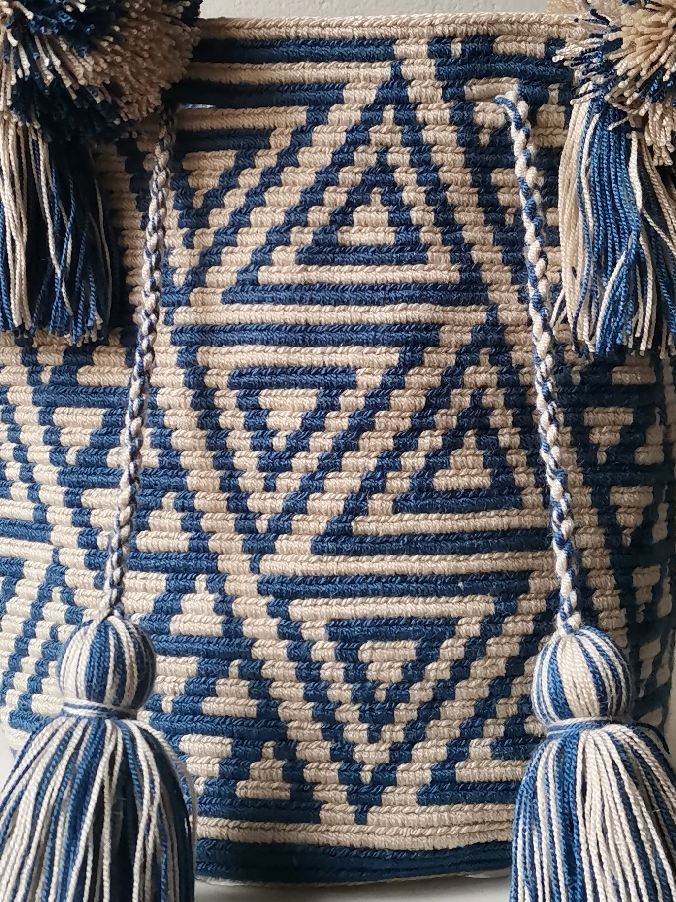 Borsa mochila a mano M/L beige e blu denim