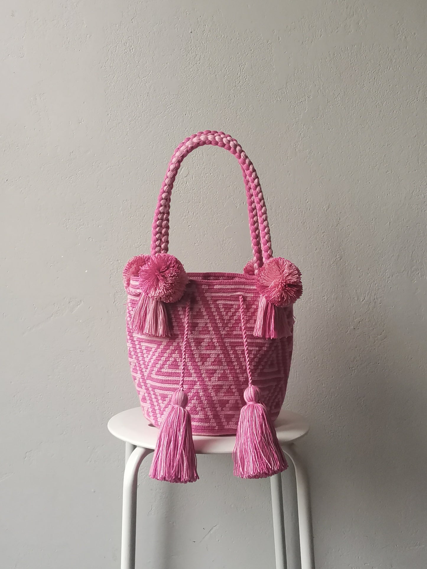 Borsa mochila a mano M/L rosa acceso e rosa