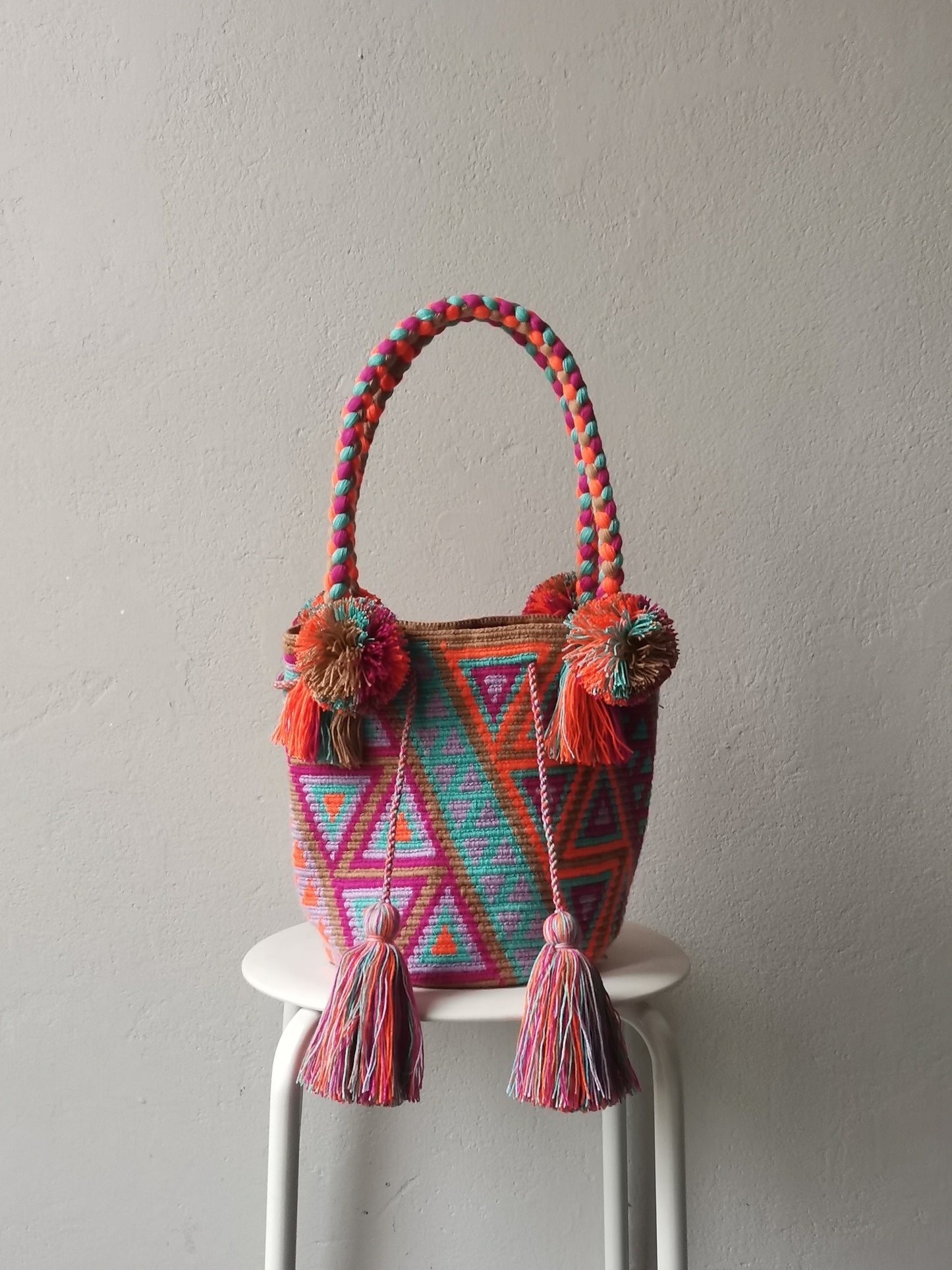 Borsa mochila a mano M/L beige e arancione