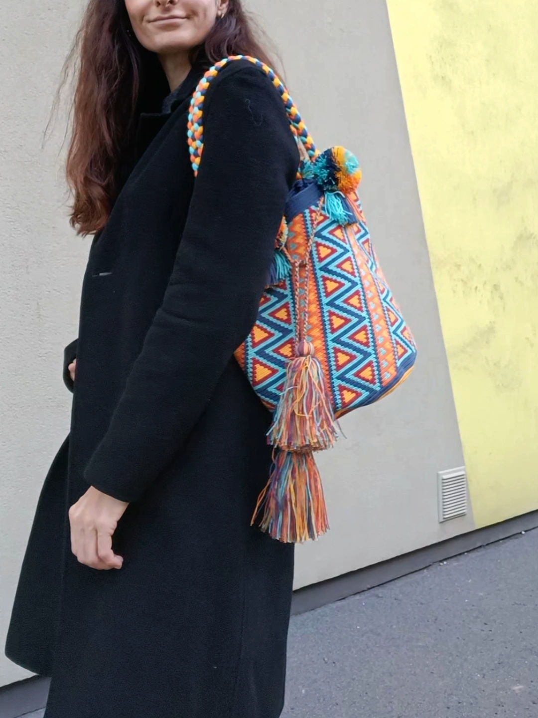 Sac shopping mochila L bleu et orange