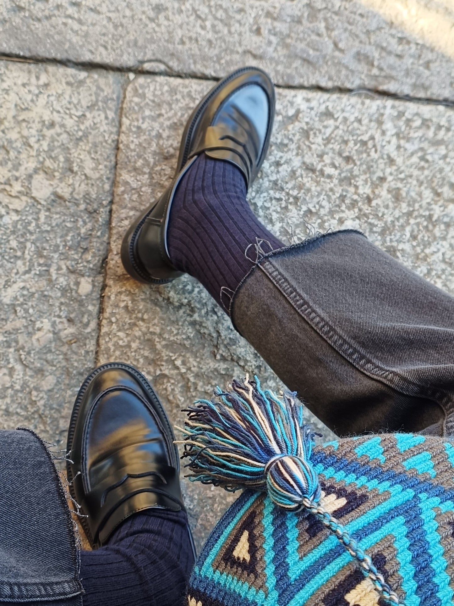 Borsa mochila a tracolla M grigia e blu