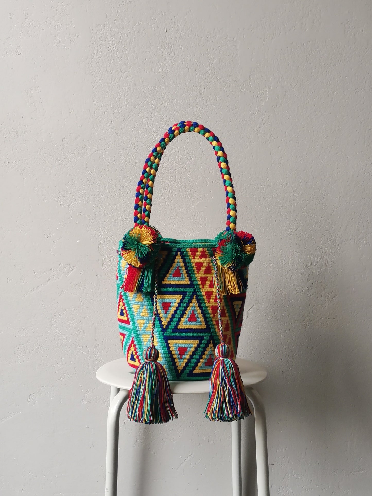 Mochila handbag M emerald green and red