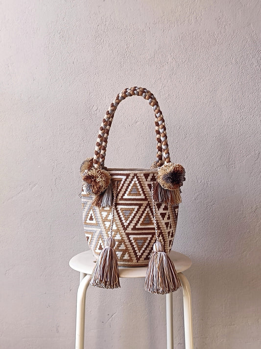 Borsa mochila a mano M beige e marrone
