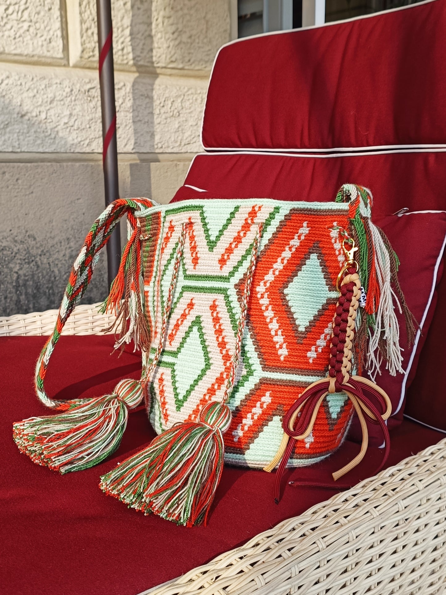 Mochila shoulder bag M/L green and orange-red 