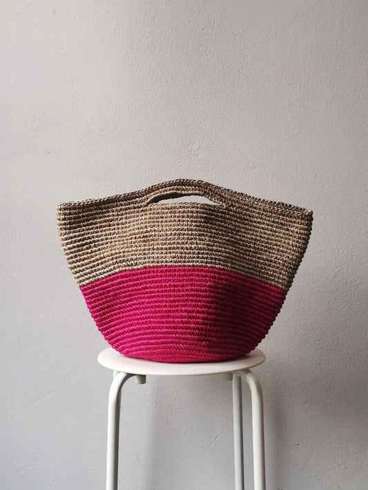 Sac panier Tramae L mélange beige et fuchsia