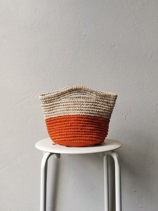Tramae basket bag S light beige melange and orange
