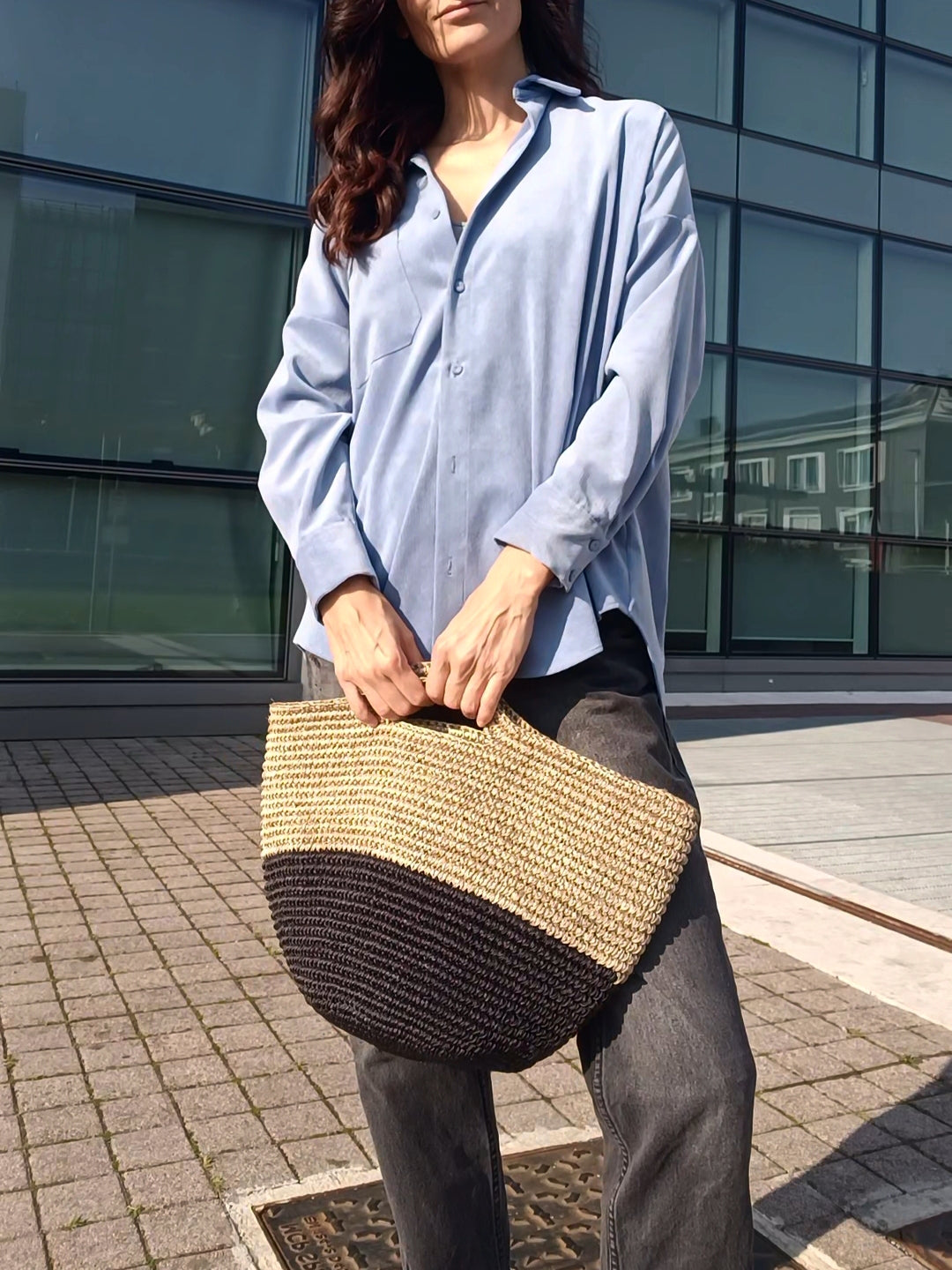 Sac panier Tramae L mélange beige et noir