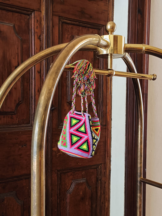 Borsa mochila a mano S lilla e verde