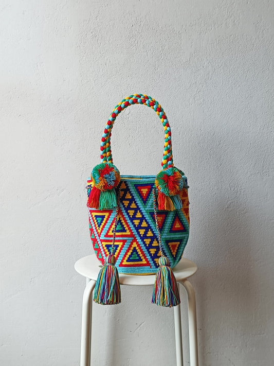 Mochila handbag M sky blue and red
