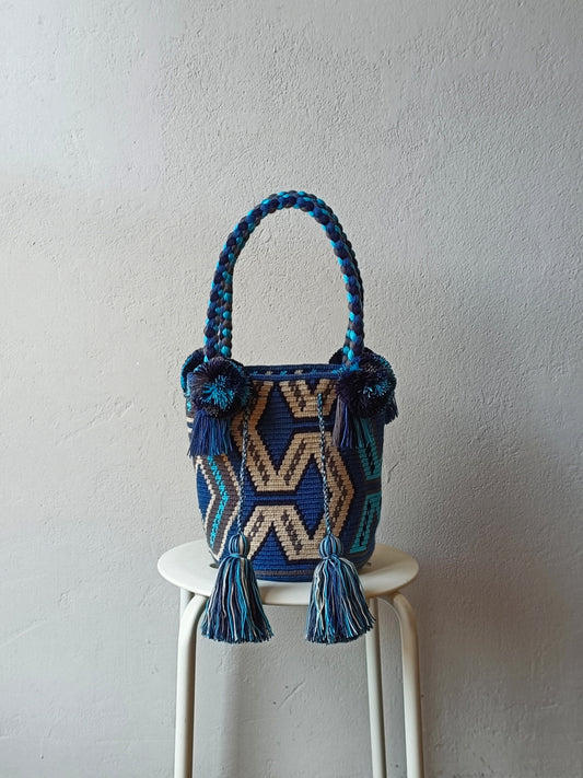 Borsa mochila a mano M blu e grigia
