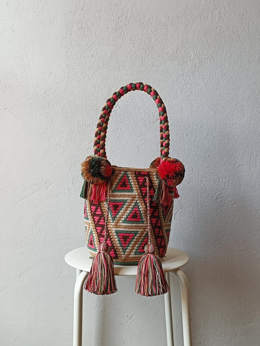 Borsa mochila a mano M beige e rosa scuro - 10 YEAR ANNIVERSARY COLLECTION