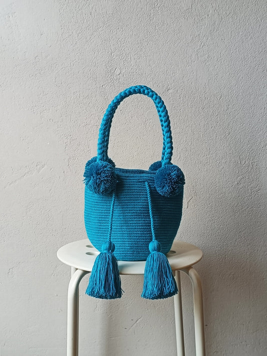 Borsa mochila a mano S monocolore turchese