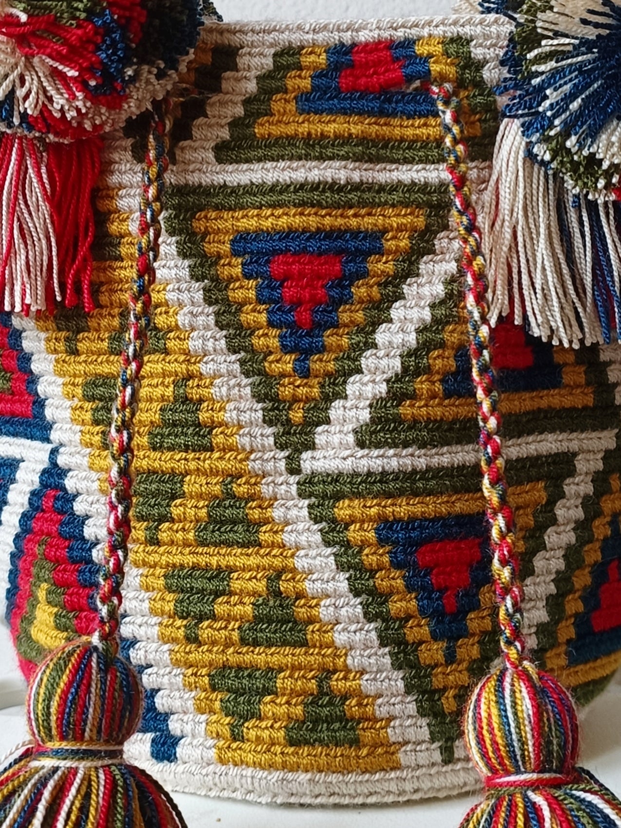 Borsa mochila a mano S giallo senape e rossa