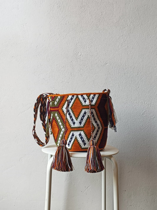 Mochila shoulder bag M mustard yellow and burgundy