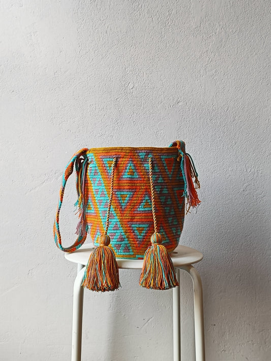 Sac avec bandoulière mochila M jaune moutarde et bleu clair - 10 YEAR ANNIVERSARY COLLECTION