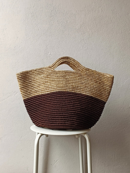 Borsa cesto Tramae XL beige melange e marrone caffè