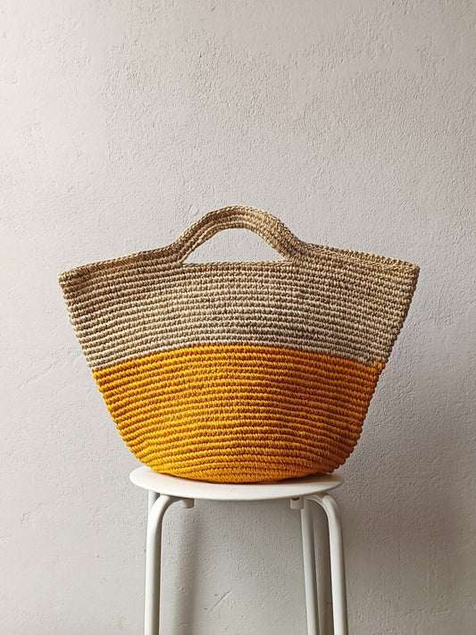 Borsa cesto Tramae XL beige melange e giallo