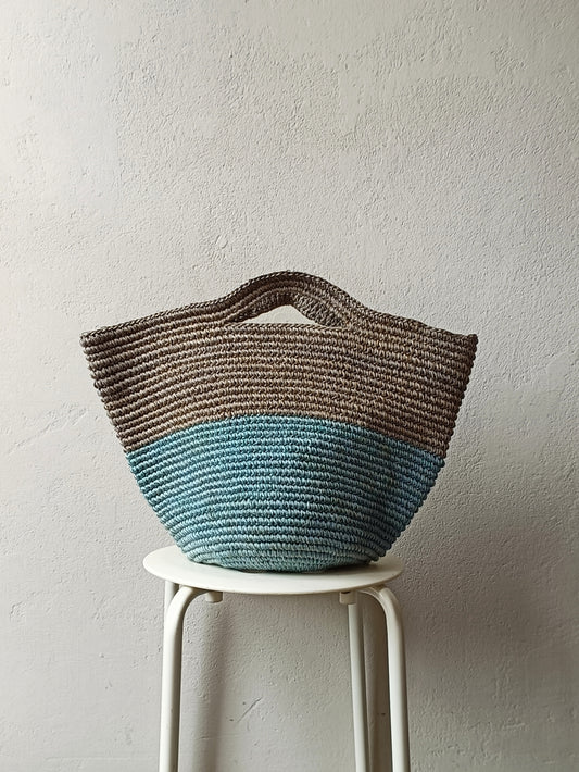 Borsa cesto Tramae L grigio perla e azzurro - Limited edition