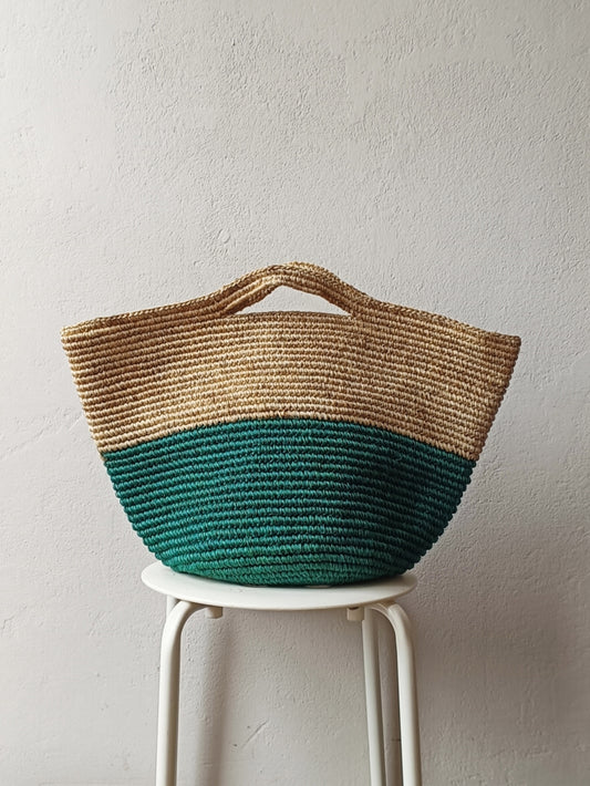Borsa cesto Tramae XL beige melange e verde petrolio