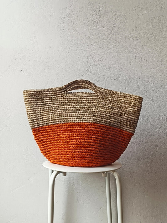 Borsa cesto Tramae XL beige melange e arancione