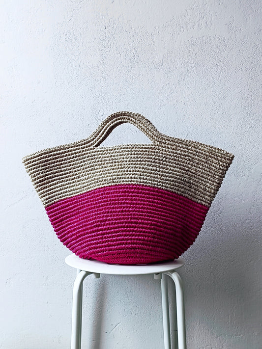 Borsa cesto Tramae XL beige melange e fucsia