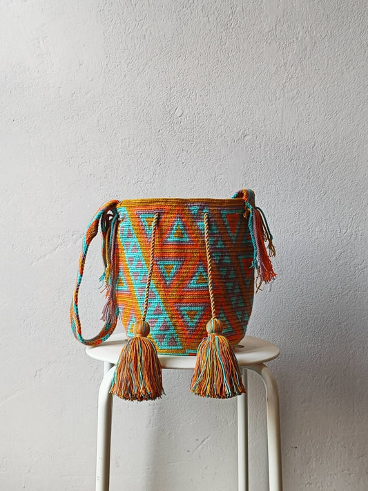 Sac avec bandoulière mochila M jaune moutarde et bleu clair - 10 YEAR ANNIVERSARY COLLECTION