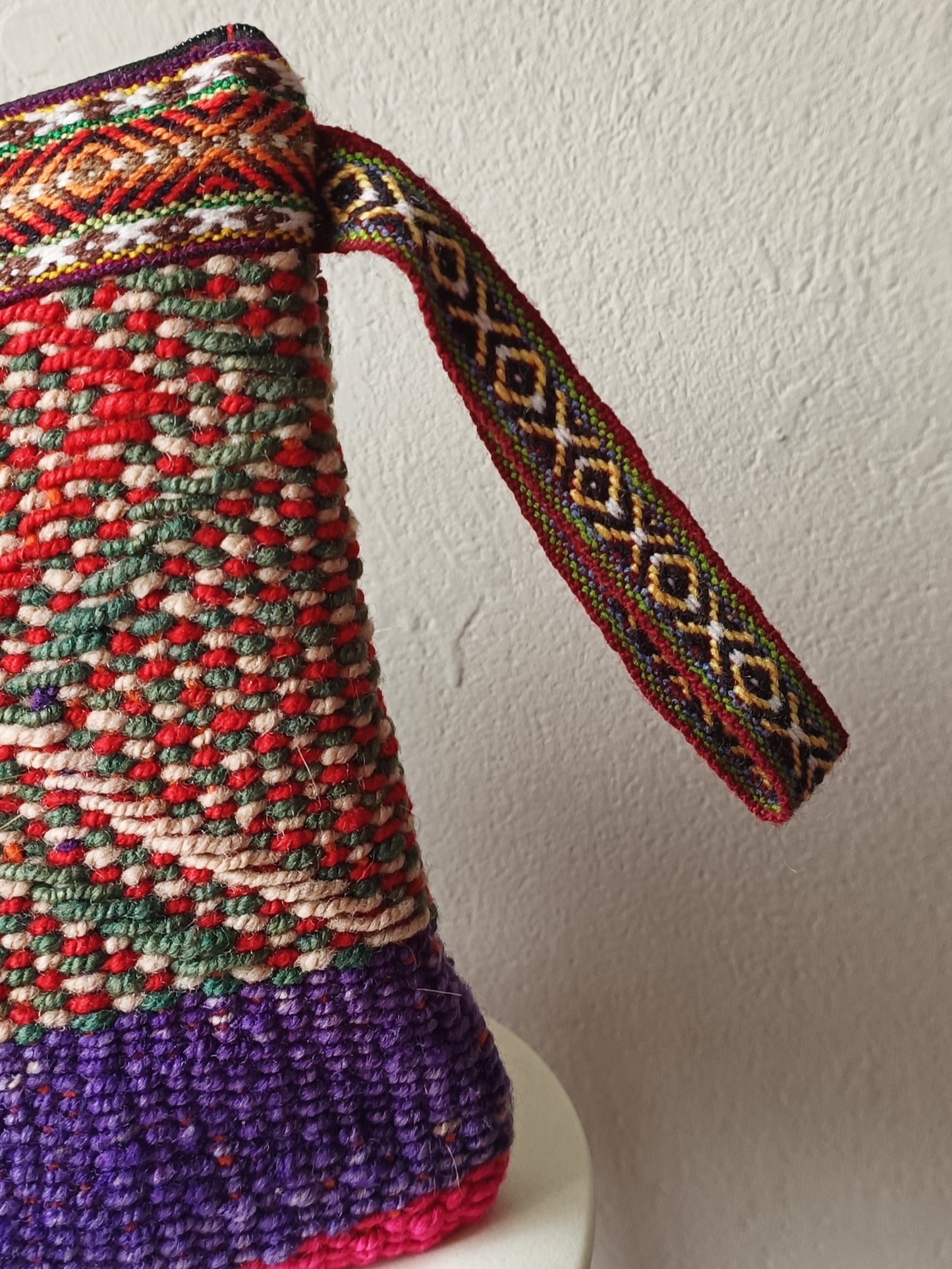 Antique clutch bag with handle L light blue and orange