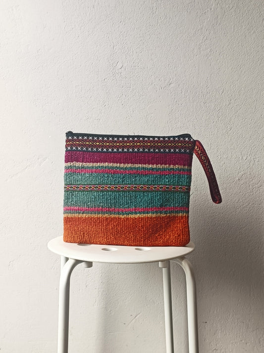 Borsa pochette Antique L azzurra e arancione