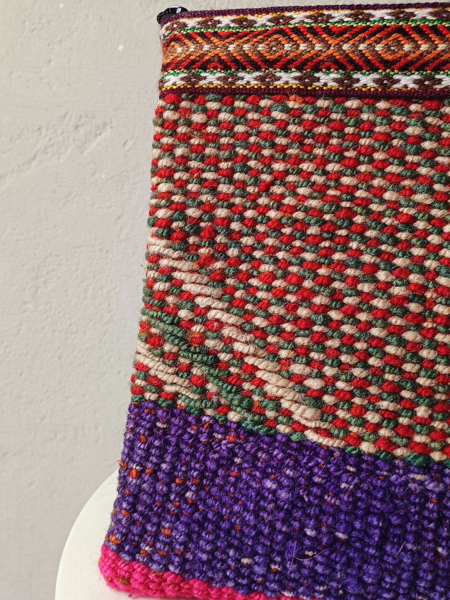 Antique clutch bag with handle L light blue and orange