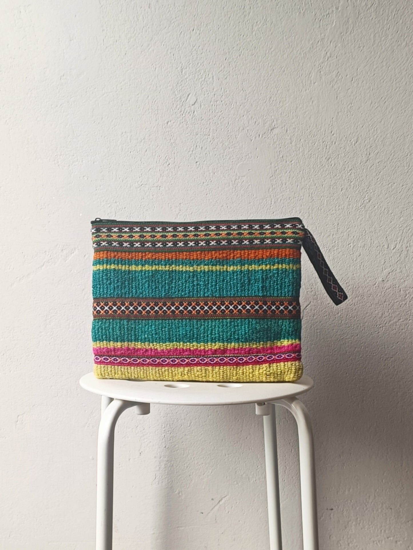 Antique clutch bag with handle L light blue and pink