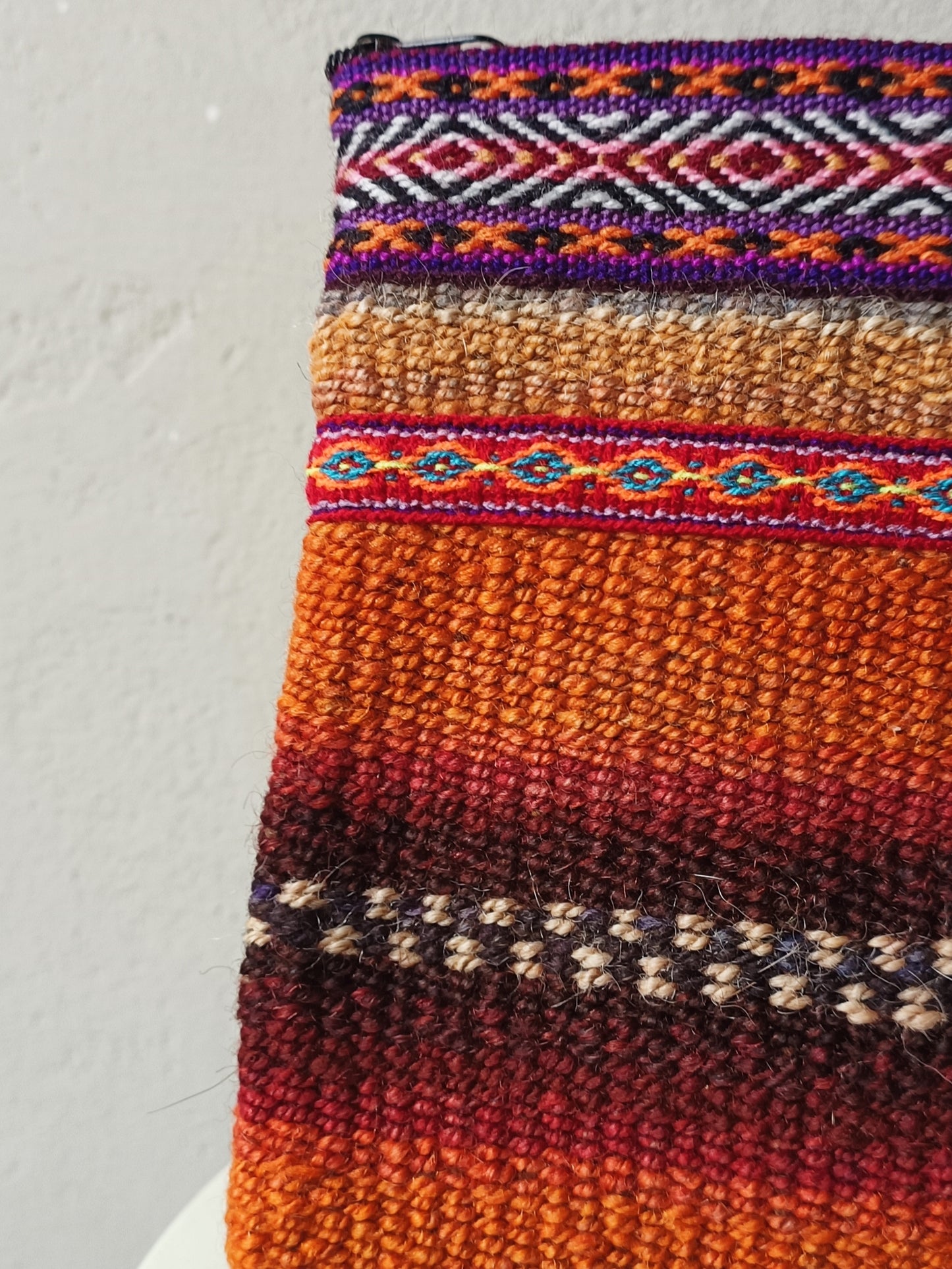 Antique clutch bag with handle L light blue and orange