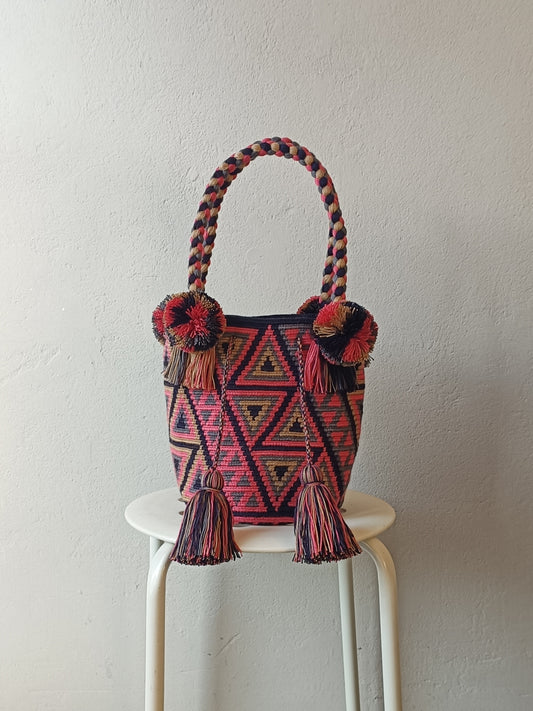 Borsa mochila a mano M blu e rosa scuro