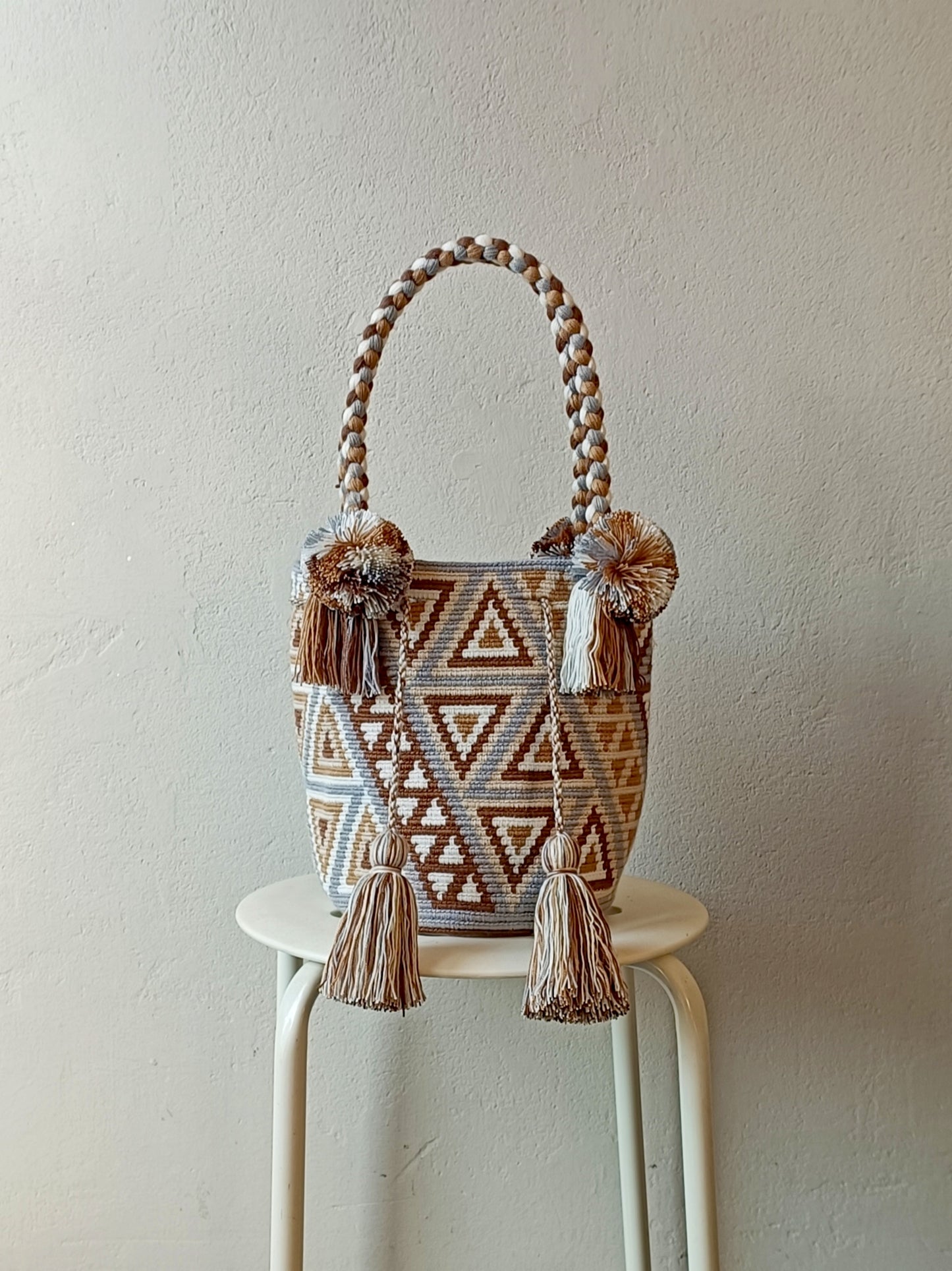 Borsa mochila a mano M grigia e beige