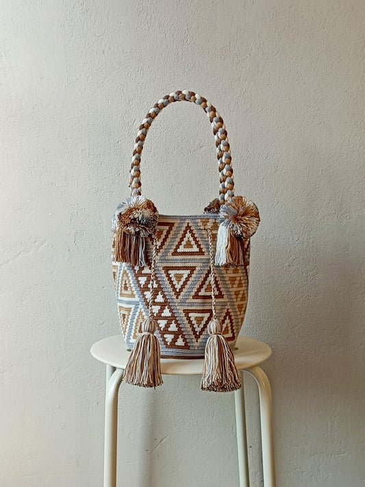 Borsa mochila a mano M grigia e beige